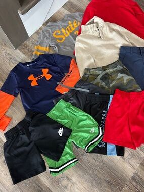 Under Armour Navy & Orange Athletic Shirt + Mixed Boys Shorts Bundle
